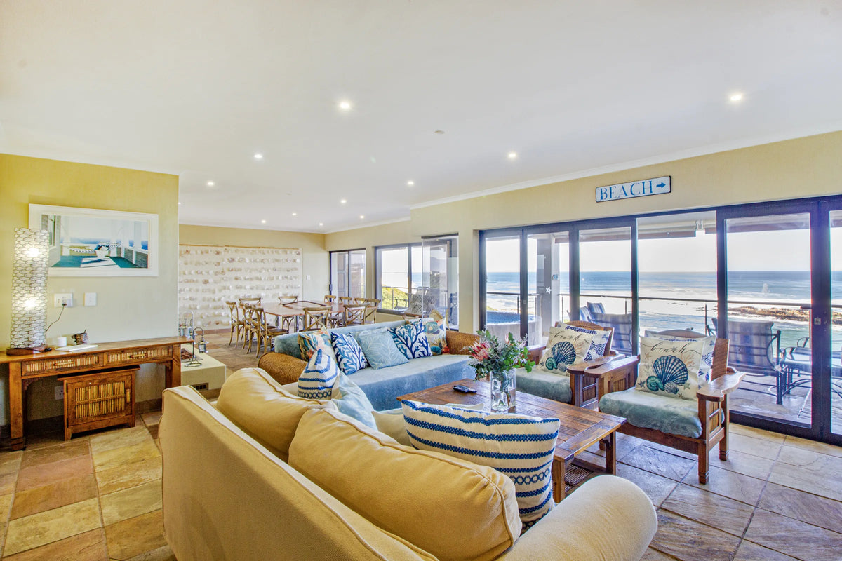 Open-plan ocean-facing lounge at Whale Waters